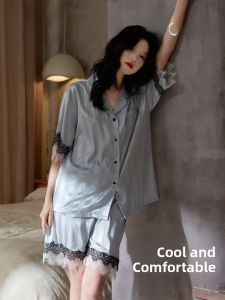 Miiow | MiiOW Ice Silk Womens Nightgown Short Sleeve Lightweight Summer Outerwear Home Clothes Breathable Comfortable Polyester Fiber