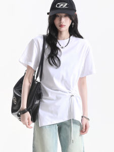 zuocisankon | Stylish Chic White Crinkled Waist-accentuated Short-sleeved Fitted T-Shirt