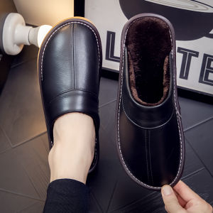 Leather Cotton Slippers for Men And Women Couples Home Indoor Use Anti-Slip Warm Waterproof Pure Cowhide Autumn Winter Home Slippers