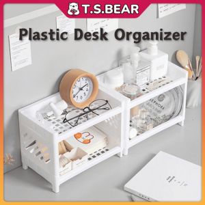 2 Layers Plastic Desk Organizer Office Desktop Stationery Shelf Rack Multifunction Bathroom Kitchen Storage Rack ST20