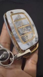 เคสรีโมทรถฮูนได  Hyundai Stargazer  2023 สีเส้นสีทอง  ดูเรียบหรู (Color Gold, 4-Button Keychain)
