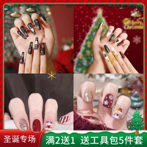 Winter Short Cartoon Christmas Nail Art Snowflake Santa Claus Fake Nails Tips Patches New 2025 Sweet Cute Manicure Tools