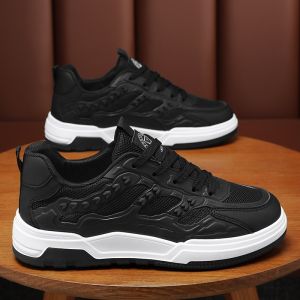 Mens Summer New 2024 Breathable Mesh Sports Shoes Thick Bottom Casual Board Shoes Fashionable All-Match Flat Laced Rubber Sole