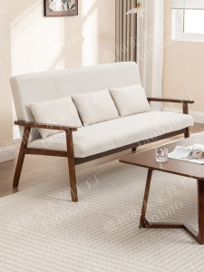 Retro Style Solid Wood Fabric Sofa Leisure Guest Sitting Small Sofa Walnut Color Simple Style for Small Apartments