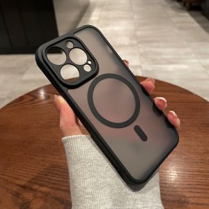 CrashStar MagSafe Skin-friendly Matte Transparent Hard Shockproof Phone Case For iPhone 16 15 14 Pro Max Plus 13 12 11 Pro Max Wireless Charging Phone Casing Black Dark Phone Cover With Full Cover Lens Camera Protection Hot Sale