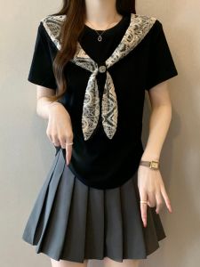 Lace Capelet Slimming Large Size French Youthful T-shirt