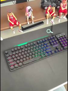 EWEADN | Eweadn GX330 Wired Keyboard Retro Punk Round ABS Keycaps RGB Backlit 104 Keys Gaming Keyboard PC Gamer Laptop Desktop Boy Gifts