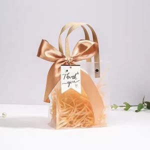 10/20pcs Clear PVC Gift Bags with Pink Ribbon Plastic Tote Bag Gift Wrap Bag for Wrapping Holiday Gifts Shopping Birthday Supply