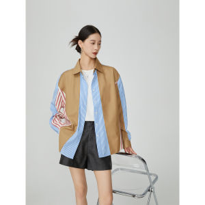 Irregular Design Stripe Patchwork Loose Casual Blouse