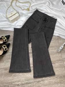 High Waist Slim Fit Micro Flared Jeans Womens Spring Autumn 2025 New Style Grey Denim Elastic Bell Bottoms Ladies Jeans