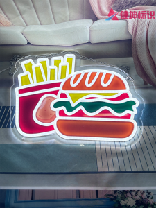 Glowing LED Signboard Burger French Fries Decorative Lights American Style Cartoon Background Wall for Stall Advertising