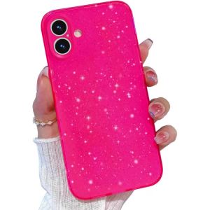 Hot Pink Rose Glitter Case For iPhone Air 17 Pro Max 16 Plus 15 14 13 12 11 SE 2022 XS Cute Women Girls Phone Cover Accessories