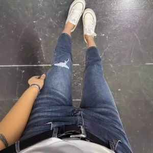 High Waist Stretchy Slim Fit Straight Leg Denim Jeans Versatile Autumn New Style Wear Resistant Seven-Five Tube Pants