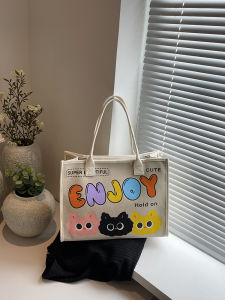 กระเป๋าผ้าใบสะพายไหล่ลายแมวสุดน่ารัก ความจุขนาดใหญ่ กระเป๋าถือสำหรับเดินทาง กระเป๋าแมมมี่ กระเป๋าตุ๊กตาตัวอักษร กระเป๋าสะพายไหล่ผู้หญิง กระเป๋าสะพายไหล่แบบลำลอง