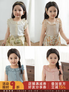 Sweet Cute Girls Summer Shirt French Style Ruffle Collar Pure Color Doll Shirt Childrens Clothing Cotton Blend Fabric Casual