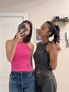 Y2k Summer Women Solid Washed Tank Tops Sleeveless Tight Distressed Retro Crop Top Female Fashion Casual All-math Basic Clothing