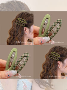 NING ZHOU | Delicate Green Check Oval Hair Clip