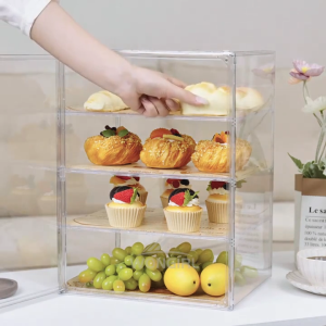 3/4 Layers Acrylic Display Case Magnetic Dust-Proof Bread Cake Storage Box Transparent Store Display Dessert Cake Bread Show Rack
