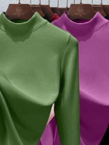 เสื้อยืดคอกลมแขนยาวทรงสลิมฟิตสำหรับผู้หญิง ฤดูใบไม้ร่วง 2024 ใหม่ เสื้อเชิ้ตผู้หญิงสไตล์เกาหลี ทรงสลิมฟิต แฟชั่น