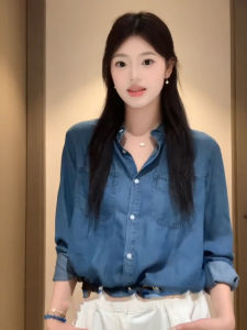 YAOMUHUA | Retro Blue Denim Shirt for Women