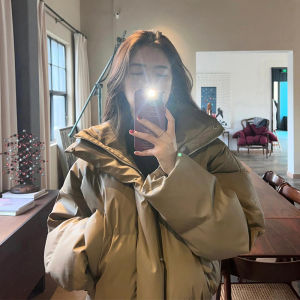 Áo Khoác Da PU Dày Ngắn Cho Nữ Phong Cách Retro Bánh Mì Áo Khoác Cotton Mùa Đông 2025 Áo Khoác Ngoài Dài Tay Cổ Đứng Khóa Kéo
