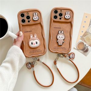 💯【Phone Case】+FREE Shipping 💯 Autumn Winter Cartoon Leather Three-Dimensional Labubu Suitable For iPhone 16 15 14 13 12 Pro Max 14 15 16 Plus 11 Phone Case Cute With Hanging Rope Soft Cover