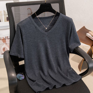 YUEXINYIRONG | V Neck Summer Thin Breathable French Minimalist Style T-Shirt Women Tee