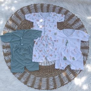 3stel baju panjang bayi baru lahir /stelan newborn bahan oryginal dobel katun