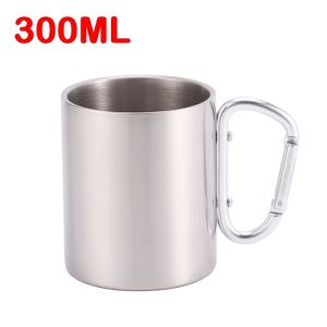 220/300ml Stainless Steel Water Cup with Handle Hiking Travel Portable Water Cup Coffee Mug Outdoor Camping Picnic Cup Tableware