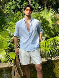 OUMULONG | Light Blue UV Protection Summer Lightweight Lazy Mens Shirt Husband Feel