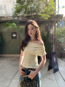 NIHAOKANONG | Áo Thun Cổ V Tay Ngắn Flattering