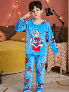 Autumn and Winter Kids Pajamas Flannel Boy Boy Superman Toddler and Children Homewear Thickened Coral Fleece Suit