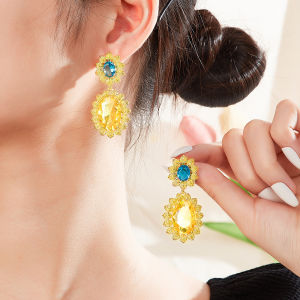 Sequito khí cô dâu phụ kiện quần áo thiết lập lát Vàng xanh trắng aaaaa đá Cubic Zirconia Bông tai thả dài bạc se967