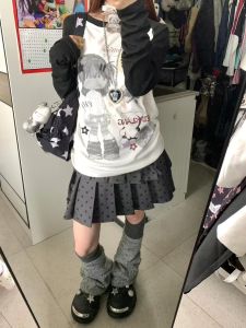 Long Sleeve Loose Fit Shoulder Insert T-Shirt Womens Autumn Versatile Y2K Millennium Style Printed Top Trendy Cotton Tee