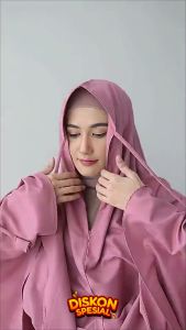 Mukena Premium Traveling 2in1 dengan Mini Pouch Bahan Katun Adem Halus - Free Size Warna Putih/Hitam