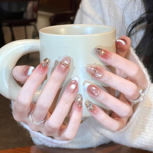 Original Color Cat Eye Nail Patch Short And Medium Length False Nails White Enhancing Autumn Winter Atmosphere Sensation Nail Art