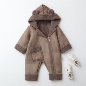 Newborn Baby Faux Fur Jumpsuit 2025 New Fashion Autumn Winter Boys Girls Clothes Warm Infant Bodysuit Hooded Baby Jacket 0-18M
