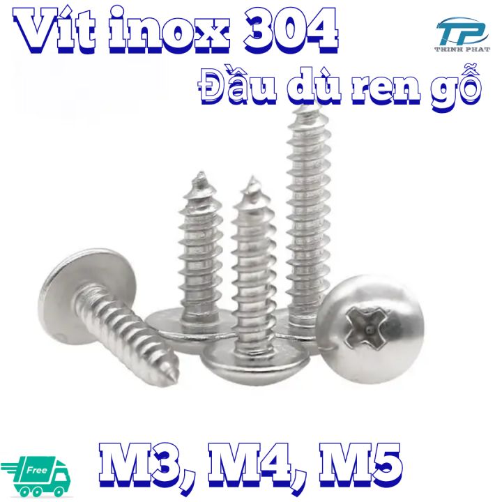 Vít inox 304 đầu dù ren gỗ đường kính m3, m4, m5 [tùy chon kích thước ...