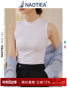 Naotiel Small Sailing Boat round Neck Sleeveless Vest T-Shirt Womens Slim Fit Short Sleeve Top Summer New Style Inner Wear