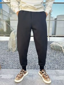กางเกงลำลองผู้ชาย ทรงหลวม บุขนแกะหนา กางเกงขายาวสีดำ ทรงหลวม ทรงเข้ารูป สไตล์ลำลอง ฤดูใบไม้ร่วง ฤดูหนาว กางเกงขายาว