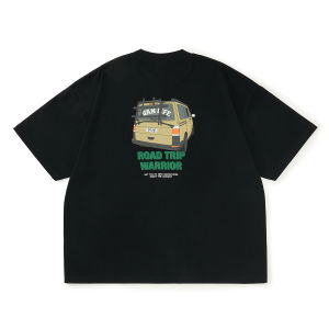 Broshood Loose Fit Short Sleeve T-Shirt Casual Fun Car Pattern Print Youthful Creative Cotton Top for All Seasons