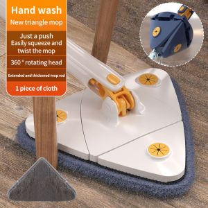 (HOME+) Triangular Mop 360° Rotatable Adjustable 130cm Self-extrusion Type Hands-free Easy Drainage Wiper Window Water Brush