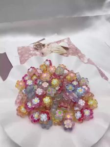 10/20pcs Random Color 14mm Transparent Spliced Two Tone Flower Acrylic Beads for DIY Pen Bracelet Hair Ornament Jewelry Making