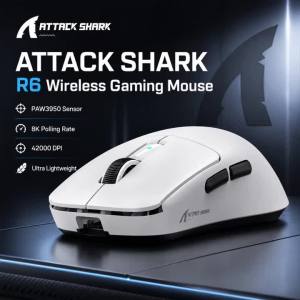ATTACK SHARK | ATTACK SHARK R6 Ergonomic Wireless Gaming Mouse PAW3950 Max Nordic 52840 8K Polling 42000 DPI Lightweight for PC Mac Gamer FPS