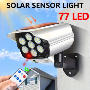 Outdoor Solar Lights With Motion Sensor Remote Controller FloodLights Wireless 77LED Fake Security Camera for Garden Decoration