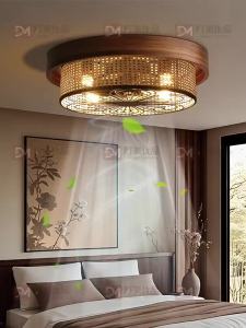 DENGMEIYOUPIN | Silent Strong Airflow Oak Wicker Fan Ceiling Light