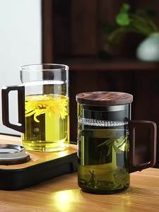 GIANXI 500ML Drinkware Transparent Glass Cup With wooden Lid Wooden Handle Coffee Mug Kitchen Tea Making Cup Coffeeware Teaware