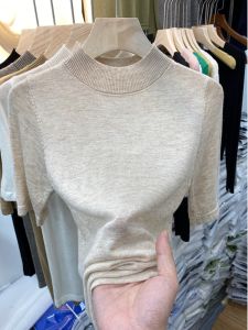 Elegant Design Summer Short Sleeve High Neck Knitwear