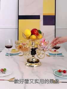 Ornamental Fruit Plate: Piring Saji Hidangan Buah Kue Crystal Plastik Putar Mangkuk Makanan Permen