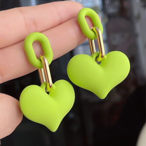 Exaggerated Long Heart Shaped Candy Colored Earrings Trendy out Fashion Jewelry for Girls Mixed Material Korean Style
